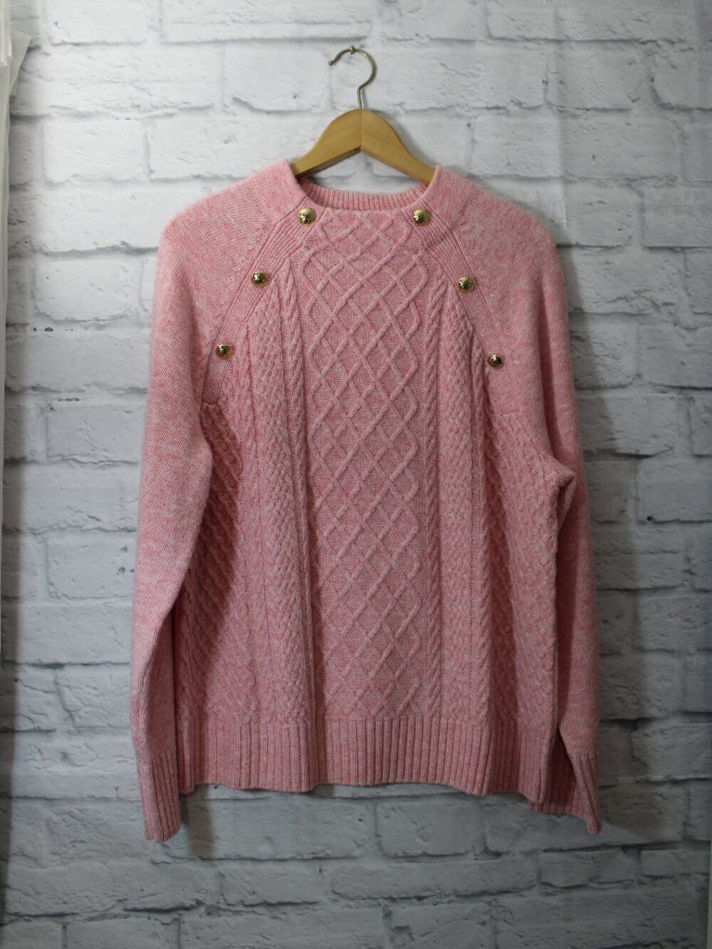 Talbots Large Marled Pink Cable Knit Mid Weight Cable Knit Preppy Sweater